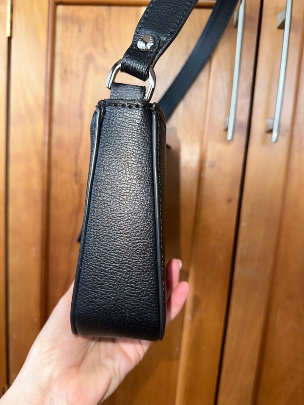 ✨ Karl Lagerfeld Paris Logo Mini Shoulder Bag – NWT Black Leather Baguette - Picture 6 of 12